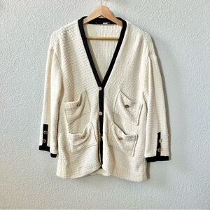 Maje Vega Tweed Jacket Size Large Cream Black Lady Jacket Cardigan Slouchy
